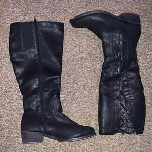 Black Lace Up Knee High Boots